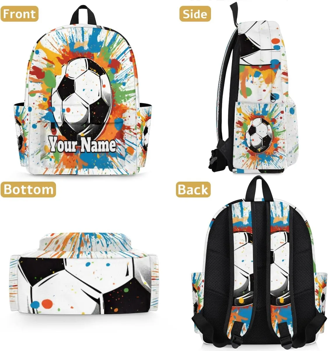 Personalized Soccer Preschool Toddler Backpack for Boys Girls Custom Kids Name Small Bookbags Kindergarten Elementary Backpack, Colorful Soccer