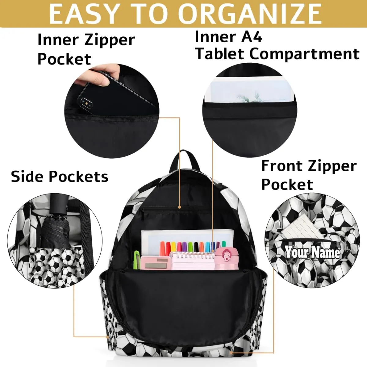 Personalized Soccer Preschool Toddler Backpack for Boys Girls Custom Kids Name Small Bookbags Kindergarten Elementary Backpack, Sports Theme