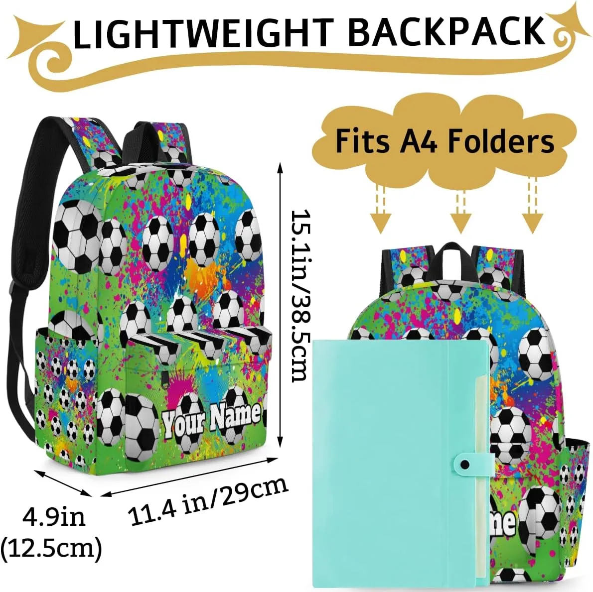 Personalized Soccer Preschool Toddler Backpack for Boys Girls Custom Kids Name Small Bookbags Kindergarten Elementary Backpack, Sports