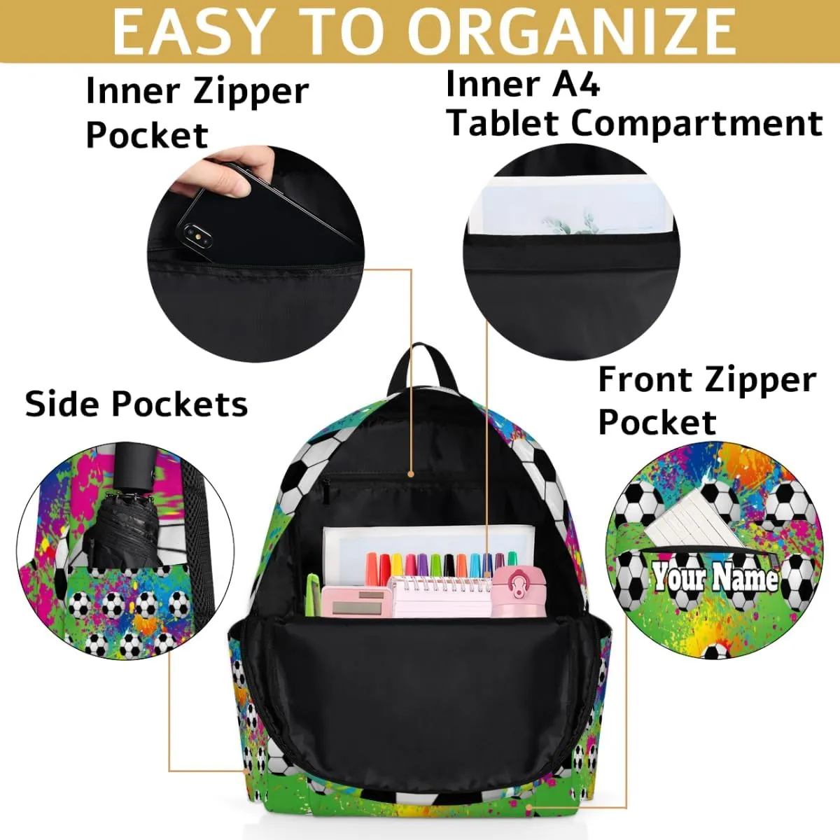 Personalized Soccer Preschool Toddler Backpack for Boys Girls Custom Kids Name Small Bookbags Kindergarten Elementary Backpack, Sports