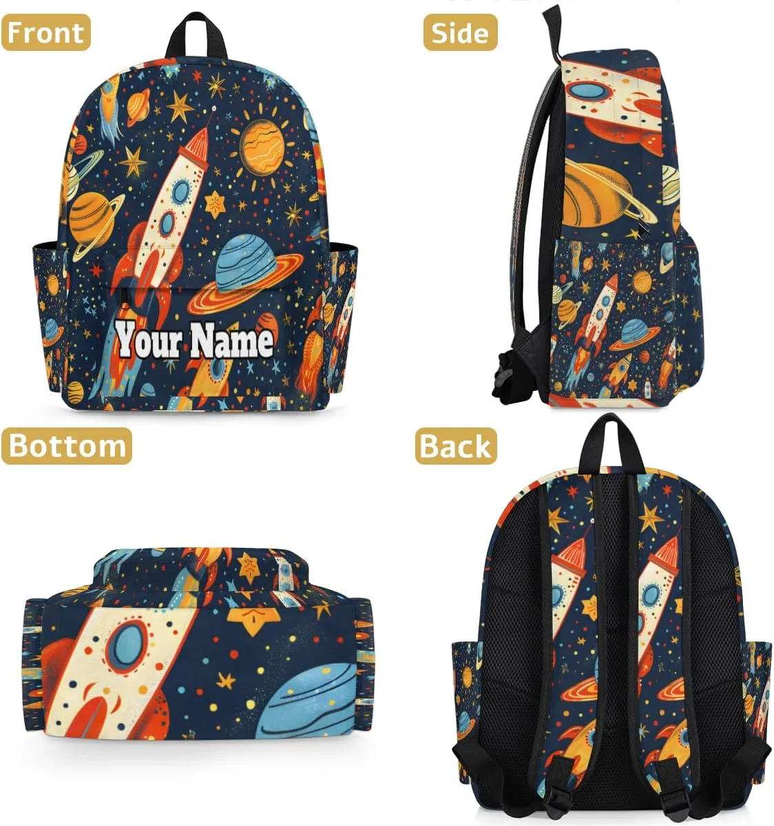 Personalized Space Rockets Planet Preschool Toddler Backpack for Boys Girls Custom Kids Name Small Bookbags Kindergarten Elementary Backpack, Solar System