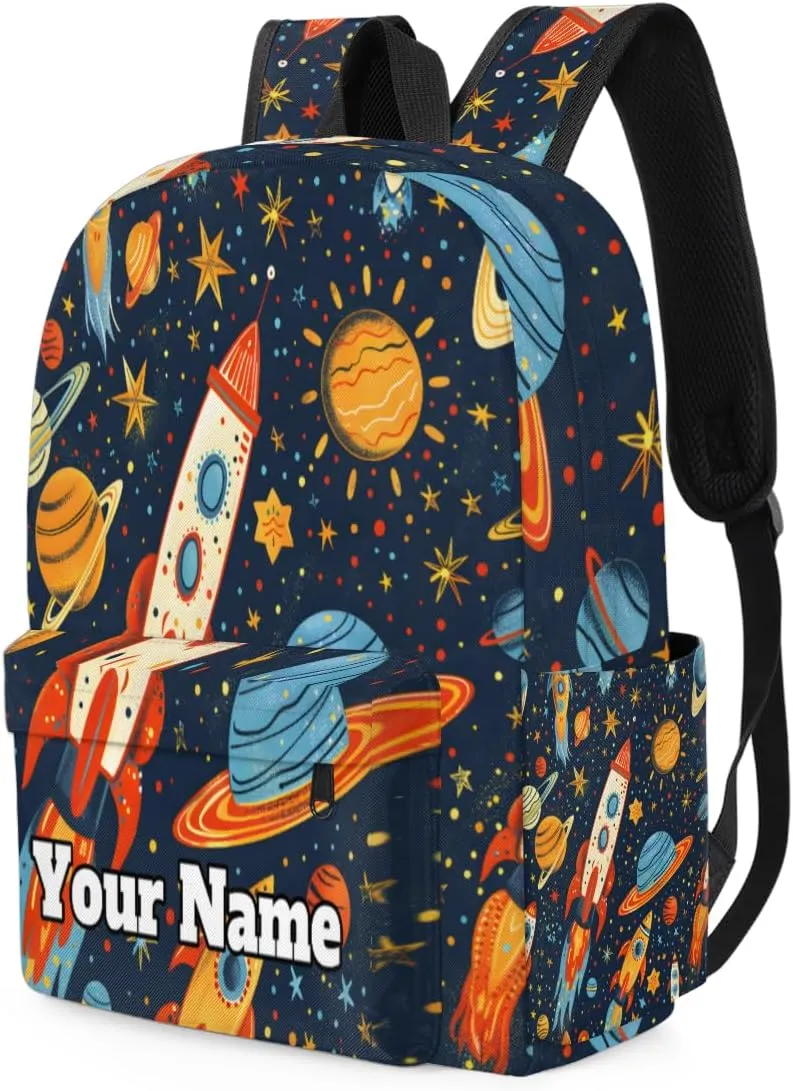 Personalized Space Rockets Planet Preschool Toddler Backpack for Boys Girls Custom Kids Name Small Bookbags Kindergarten Elementary Backpack, Solar System
