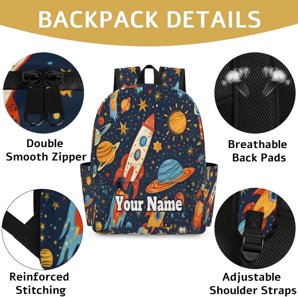 Personalized Space Rockets Planet Preschool Toddler Backpack for Boys Girls Custom Kids Name Small Bookbags Kindergarten Elementary Backpack, Solar System