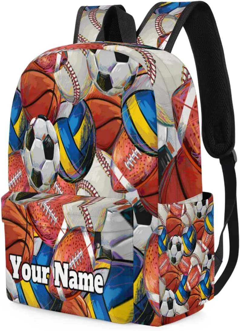 Personalized Sport Theme Preschool Toddler Backpack for Boys Girls Custom Kids Name Small Bookbags Kindergarten Elementary Backpack, Basketball Volleyball Football