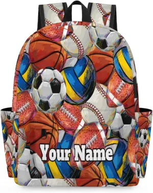 Personalized Sport Theme Preschool Toddler Backpack for Boys Girls Custom Kids Name Small Bookbags Kindergarten Elementary Backpack, Basketball Volleyball Football