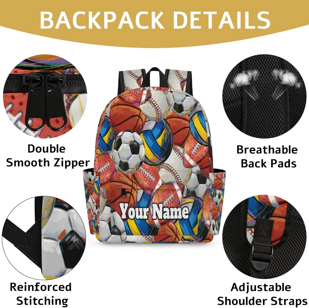 Personalized Sport Theme Preschool Toddler Backpack for Boys Girls Custom Kids Name Small Bookbags Kindergarten Elementary Backpack, Basketball Volleyball Football