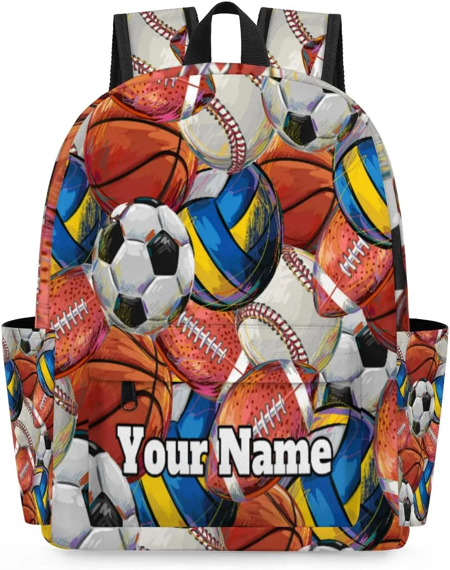 Personalized Sport Theme Preschool Toddler Backpack for Boys Girls Custom Kids Name Small Bookbags Kindergarten Elementary Backpack, Basketball Volleyball Football