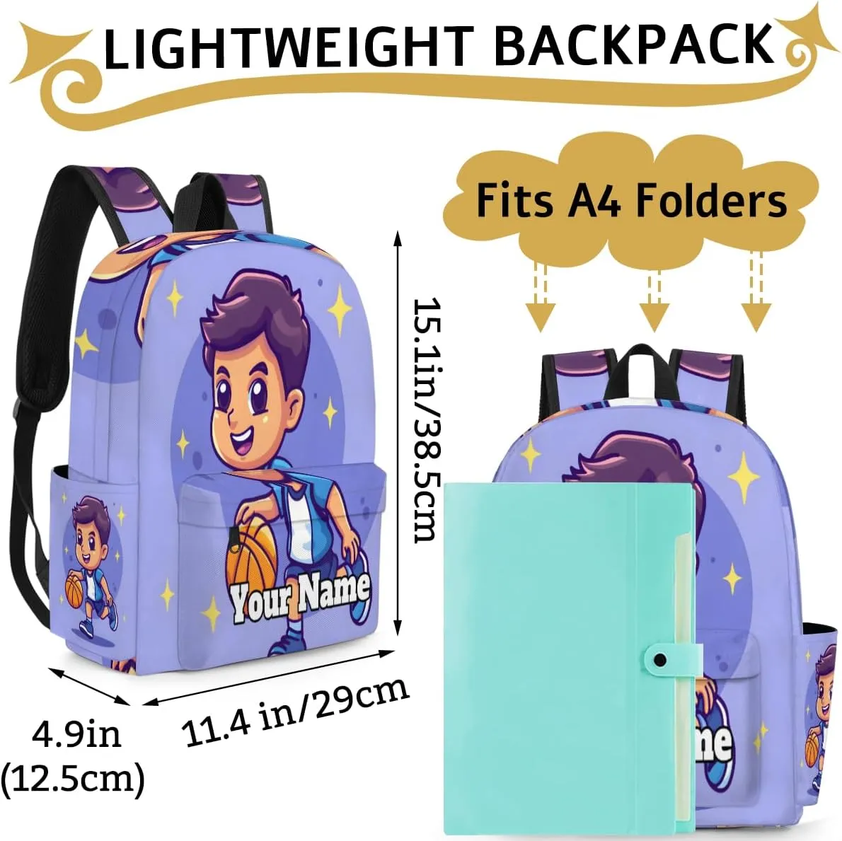 Personalized Sports Basketball Preschool Toddler Backpack for Boys Girls Custom Kids Name Small Bookbags Kindergarten Elementary Backpack, Basketball Player