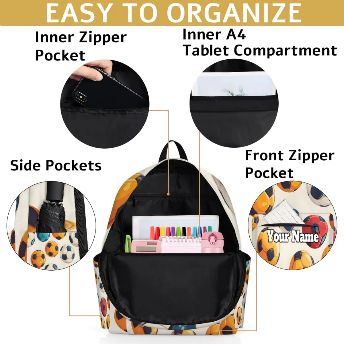 Personalized Sports Football Preschool Toddler Backpack for Boys Girls Custom Kids Name Small Bookbags Kindergarten Elementary Backpack, Soccer Ball