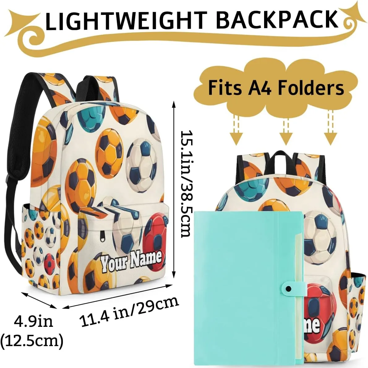 Personalized Sports Football Preschool Toddler Backpack for Boys Girls Custom Kids Name Small Bookbags Kindergarten Elementary Backpack, Soccer Ball