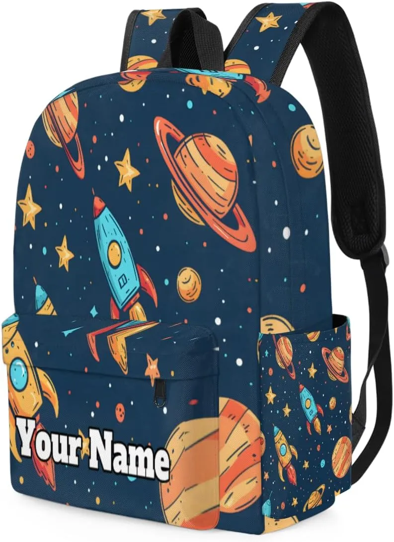 Personalized Starry Sky Preschool Toddler Backpack for Boys Girls Custom Kids Name Small Bookbags Kindergarten Elementary Backpack, Space Rocket