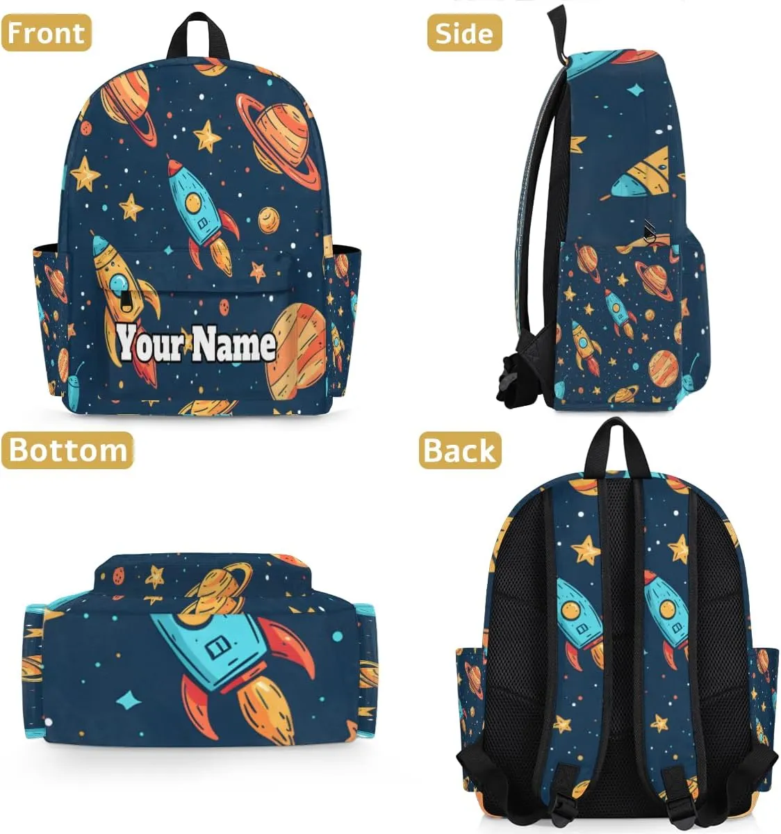 Personalized Starry Sky Preschool Toddler Backpack for Boys Girls Custom Kids Name Small Bookbags Kindergarten Elementary Backpack, Space Rocket