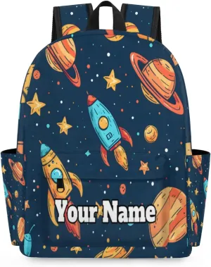 Personalized Starry Sky Preschool Toddler Backpack for Boys Girls Custom Kids Name Small Bookbags Kindergarten Elementary Backpack, Space Rocket