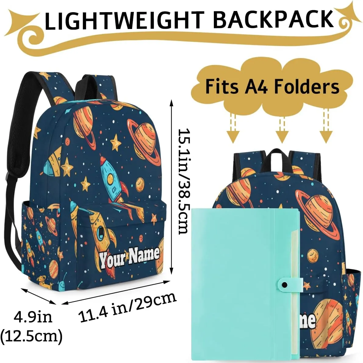 Personalized Starry Sky Preschool Toddler Backpack for Boys Girls Custom Kids Name Small Bookbags Kindergarten Elementary Backpack, Space Rocket
