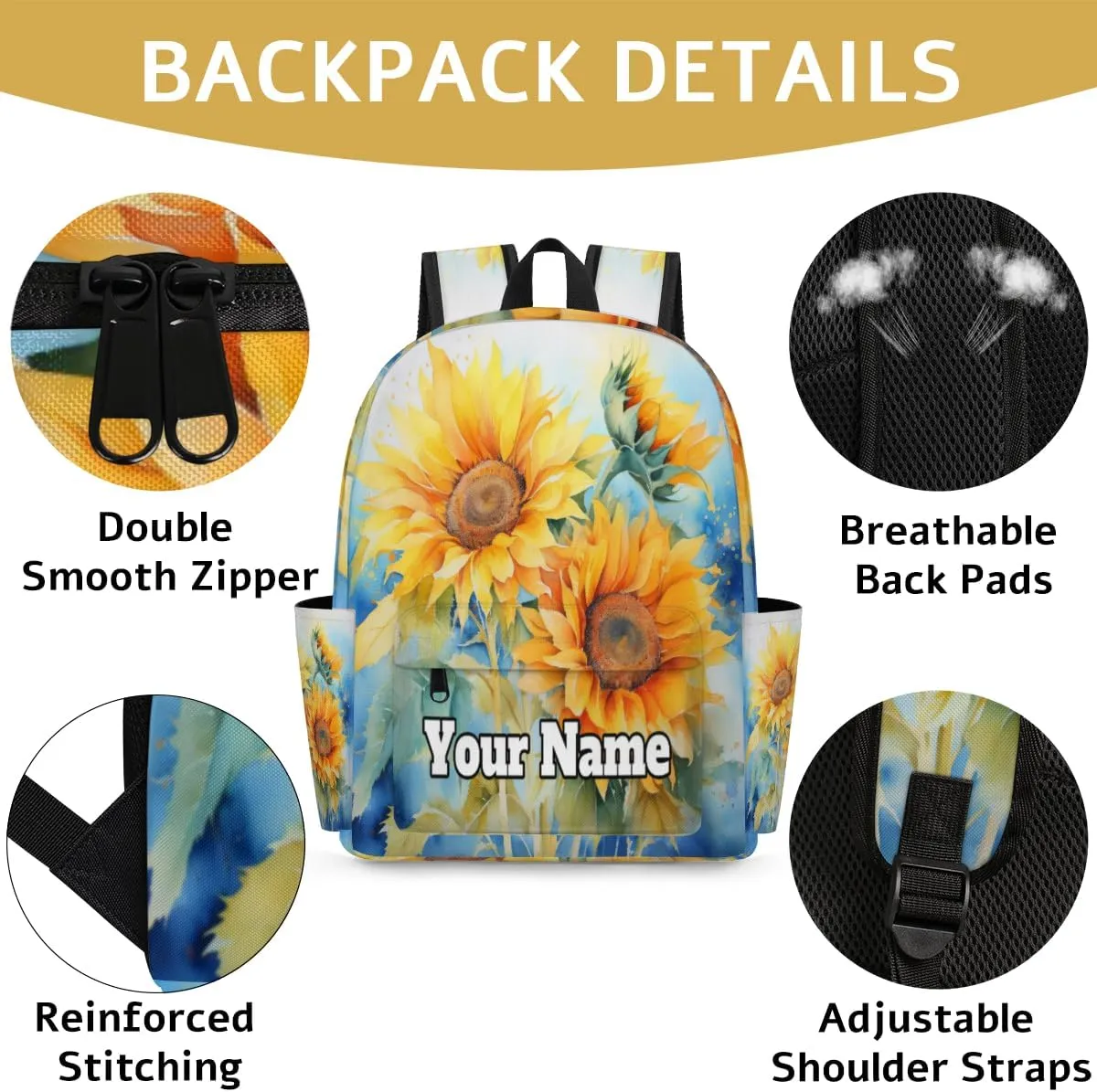 Personalized Sunflower Preschool Toddler Backpack for Boys Girls Custom Kids Name Small Bookbags Kindergarten Elementary Backpack, Summer Flower
