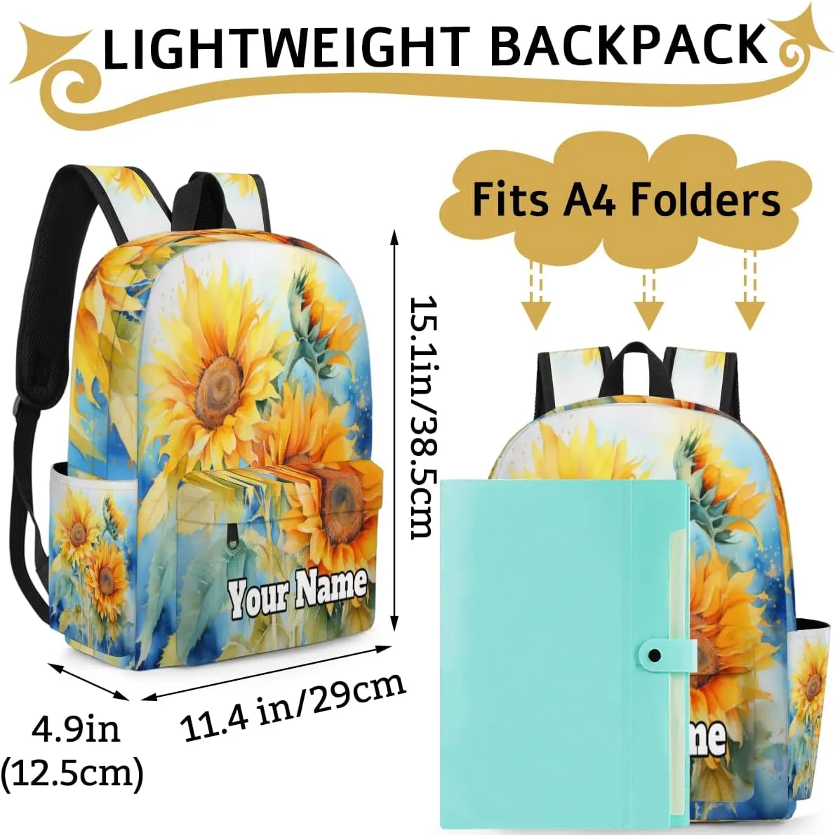 Personalized Sunflower Preschool Toddler Backpack for Boys Girls Custom Kids Name Small Bookbags Kindergarten Elementary Backpack, Summer Flower