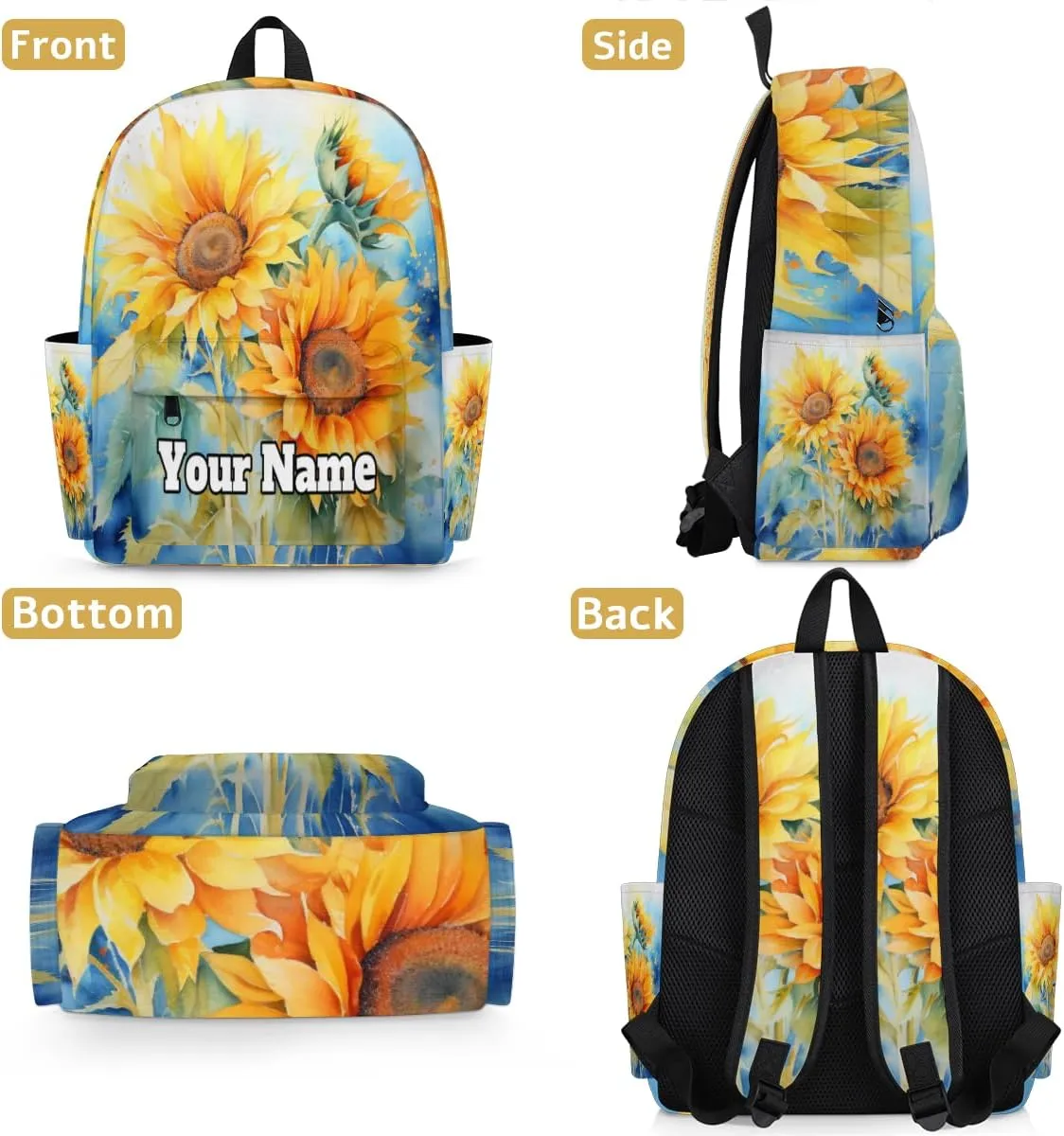 Personalized Sunflower Preschool Toddler Backpack for Boys Girls Custom Kids Name Small Bookbags Kindergarten Elementary Backpack, Summer Flower