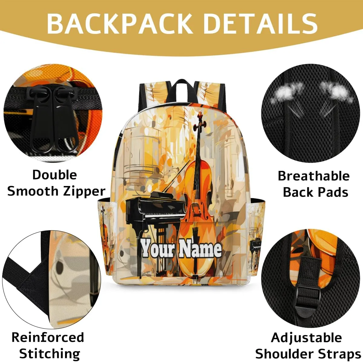 Personalized Violin Piano Preschool Toddler Backpack for Boys Girls Custom Kids Name Small Bookbags Kindergarten Elementary Backpack, Musical Theme