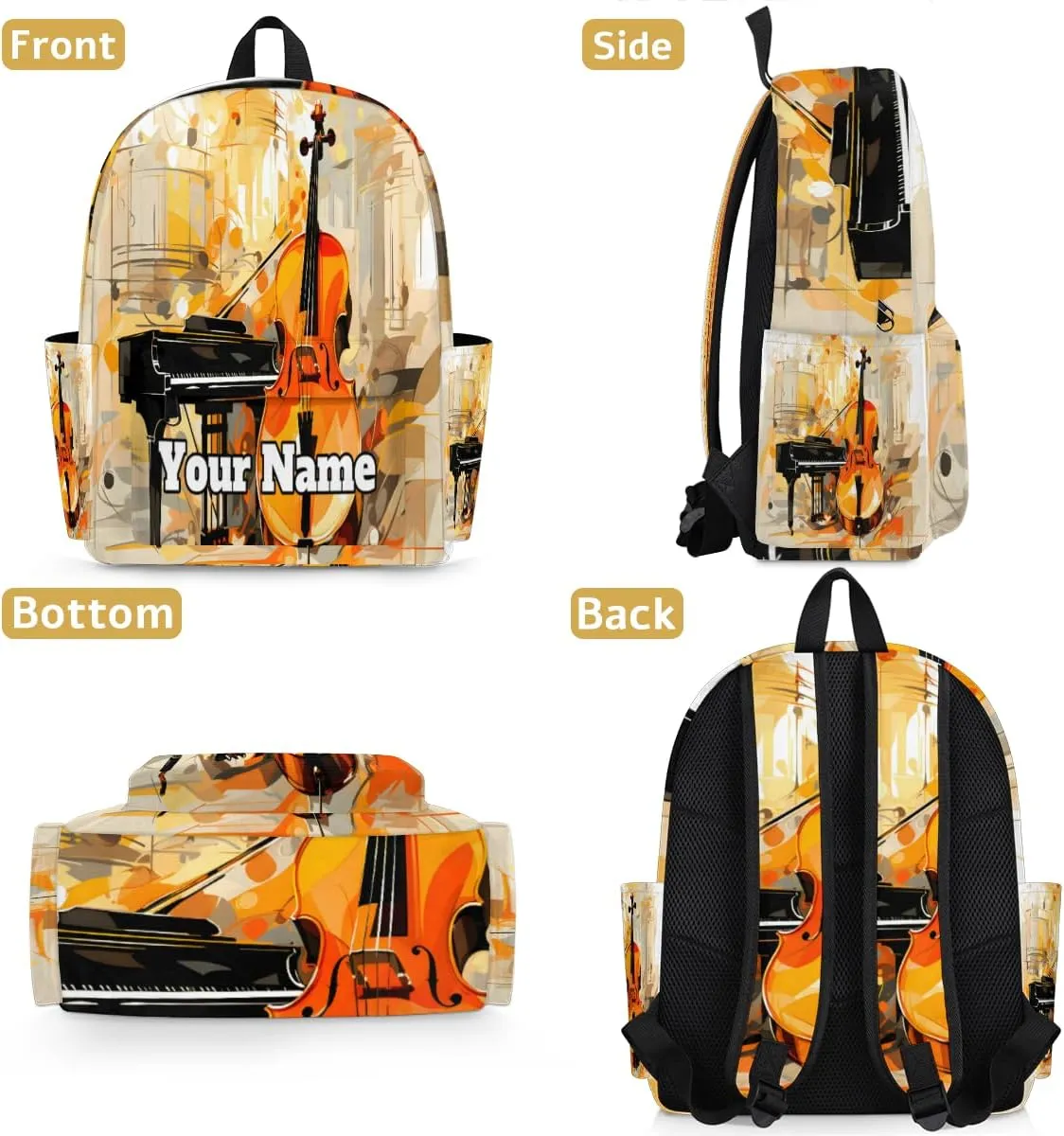 Personalized Violin Piano Preschool Toddler Backpack for Boys Girls Custom Kids Name Small Bookbags Kindergarten Elementary Backpack, Musical Theme