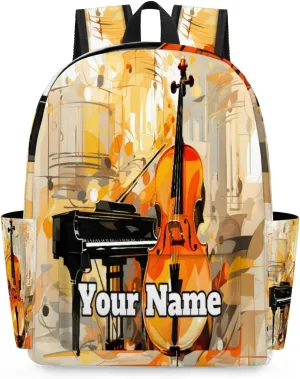 Personalized Violin Piano Preschool Toddler Backpack for Boys Girls Custom Kids Name Small Bookbags Kindergarten Elementary Backpack, Musical Theme
