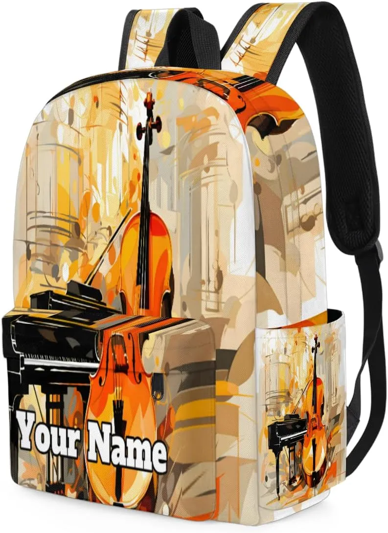 Personalized Violin Piano Preschool Toddler Backpack for Boys Girls Custom Kids Name Small Bookbags Kindergarten Elementary Backpack, Musical Theme