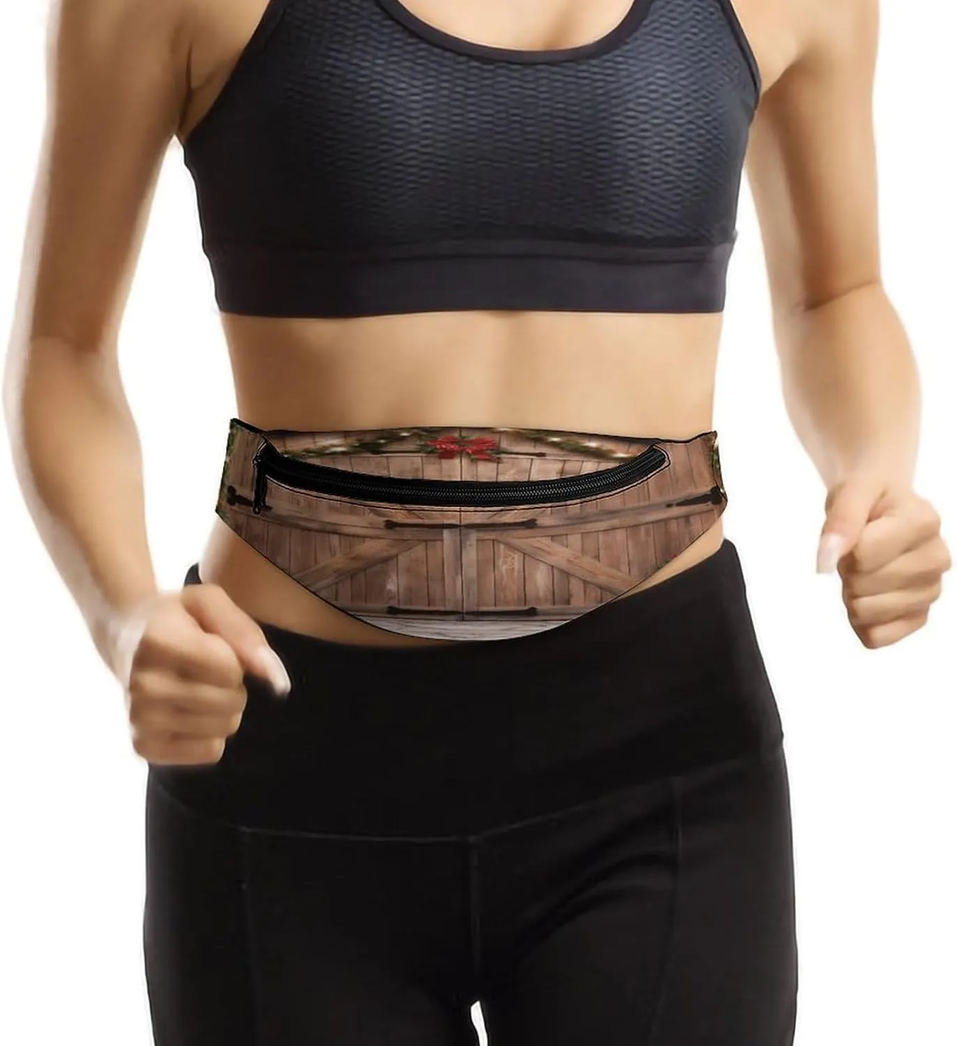 Personalized Waist Packs with Adjustable Strap,Christmas Barn Door CrossBody Fanny Pack Casual Bag for Travel Sports Running Hiking