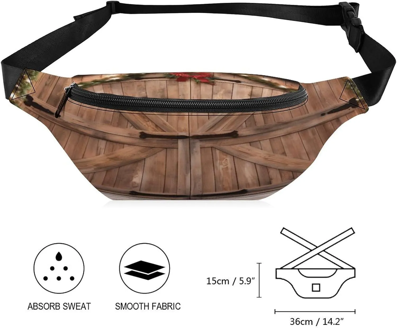 Personalized Waist Packs with Adjustable Strap,Christmas Barn Door CrossBody Fanny Pack Casual Bag for Travel Sports Running Hiking