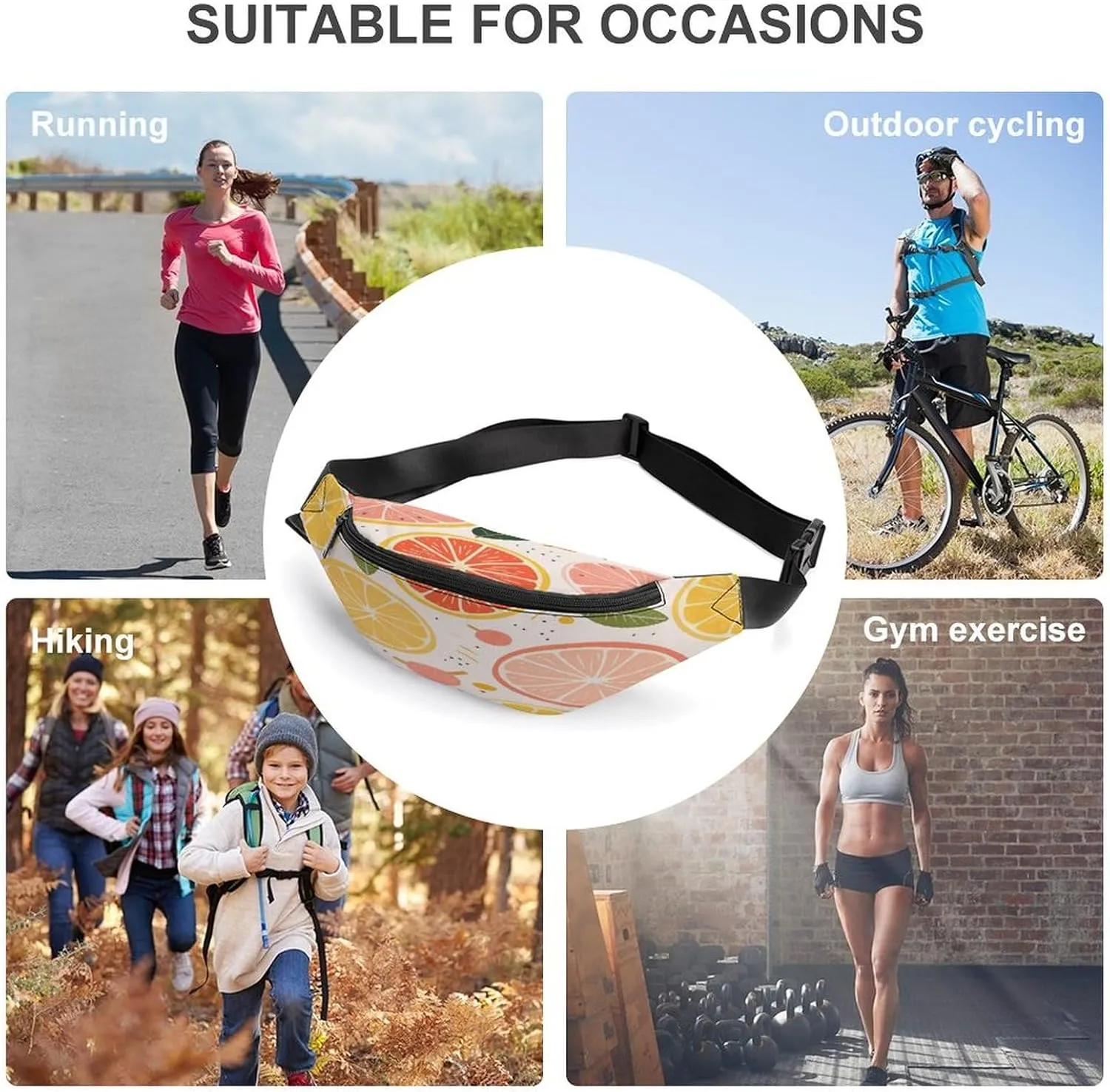 Personalized Waist Packs with Adjustable Strap,Colorful Fruit Print CrossBody Fanny Pack Casual Bag for Travel Sports Running Hiking