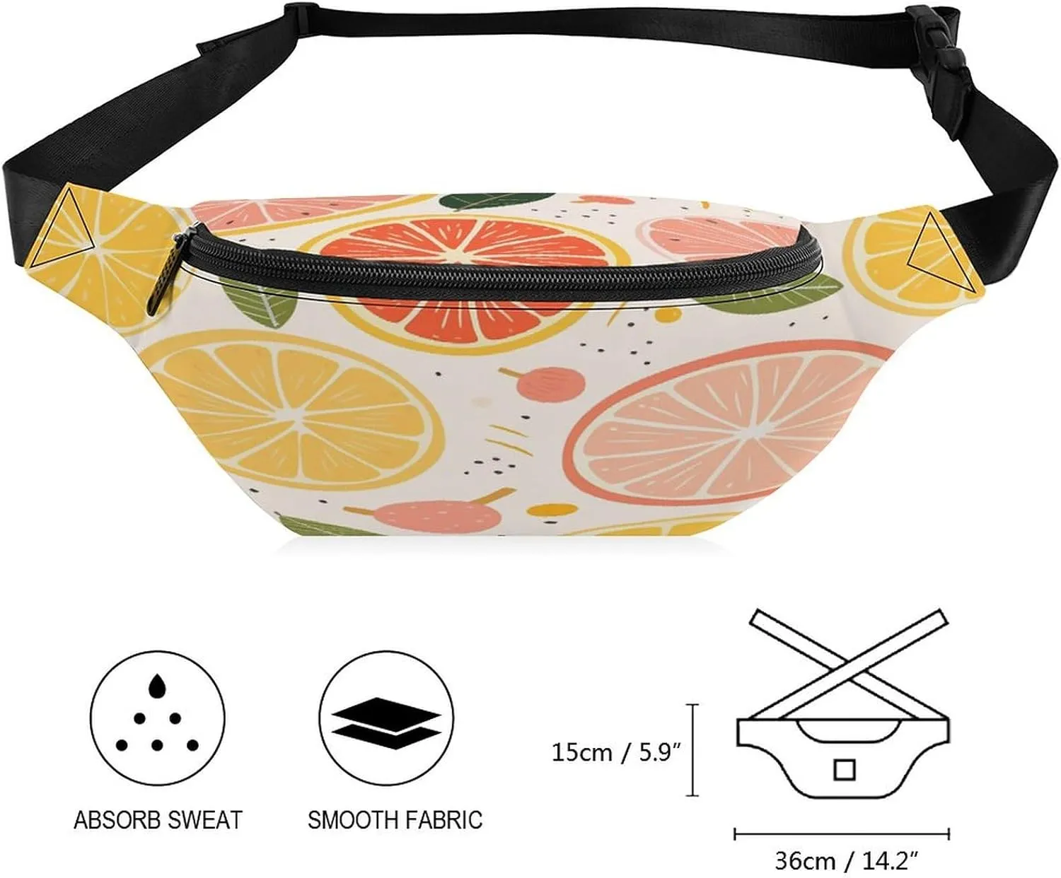 Personalized Waist Packs with Adjustable Strap,Colorful Fruit Print CrossBody Fanny Pack Casual Bag for Travel Sports Running Hiking