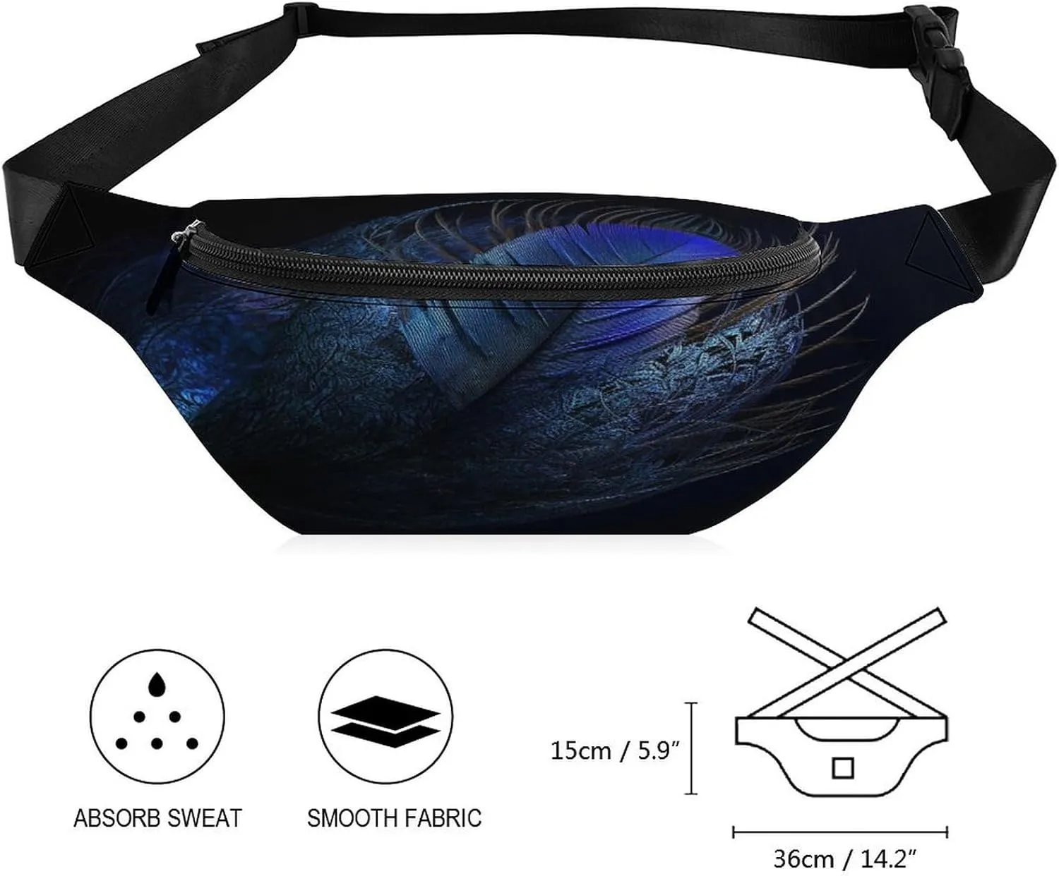 Personalized Waist Packs with Adjustable Strap,Feather Pattern CrossBody Fanny Pack Casual Bag for Travel Sports Running Hiking