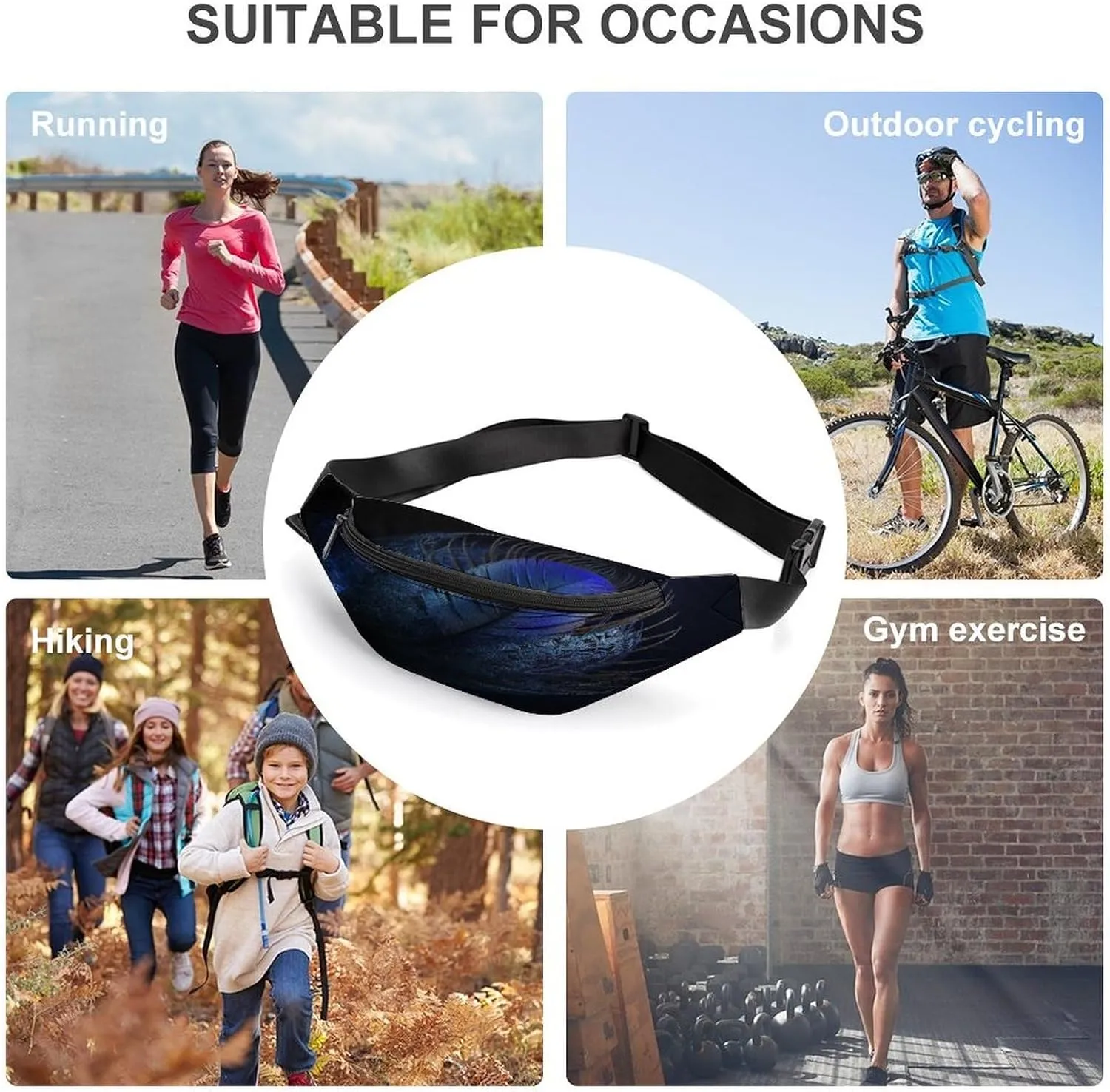 Personalized Waist Packs with Adjustable Strap,Feather Pattern CrossBody Fanny Pack Casual Bag for Travel Sports Running Hiking
