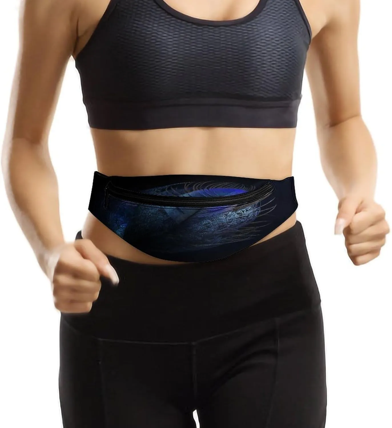 Personalized Waist Packs with Adjustable Strap,Feather Pattern CrossBody Fanny Pack Casual Bag for Travel Sports Running Hiking