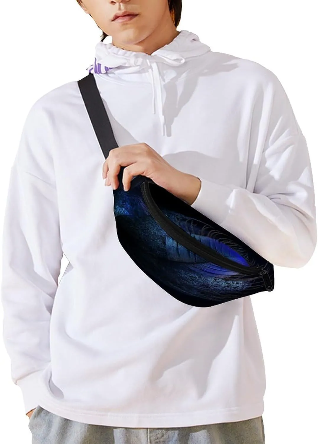 Personalized Waist Packs with Adjustable Strap,Feather Pattern CrossBody Fanny Pack Casual Bag for Travel Sports Running Hiking