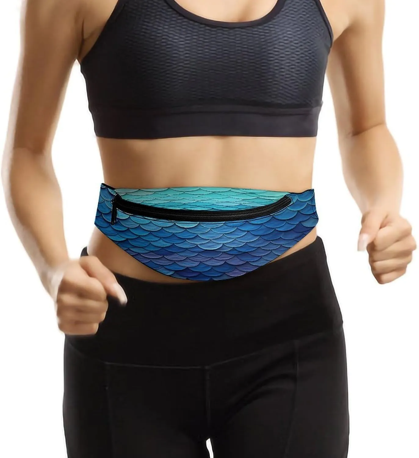 Personalized Waist Packs with Adjustable Strap,Ocean Sea Blue Mermaid Fish Scale CrossBody Fanny Pack Casual Bag for Travel Sports Running Hiking