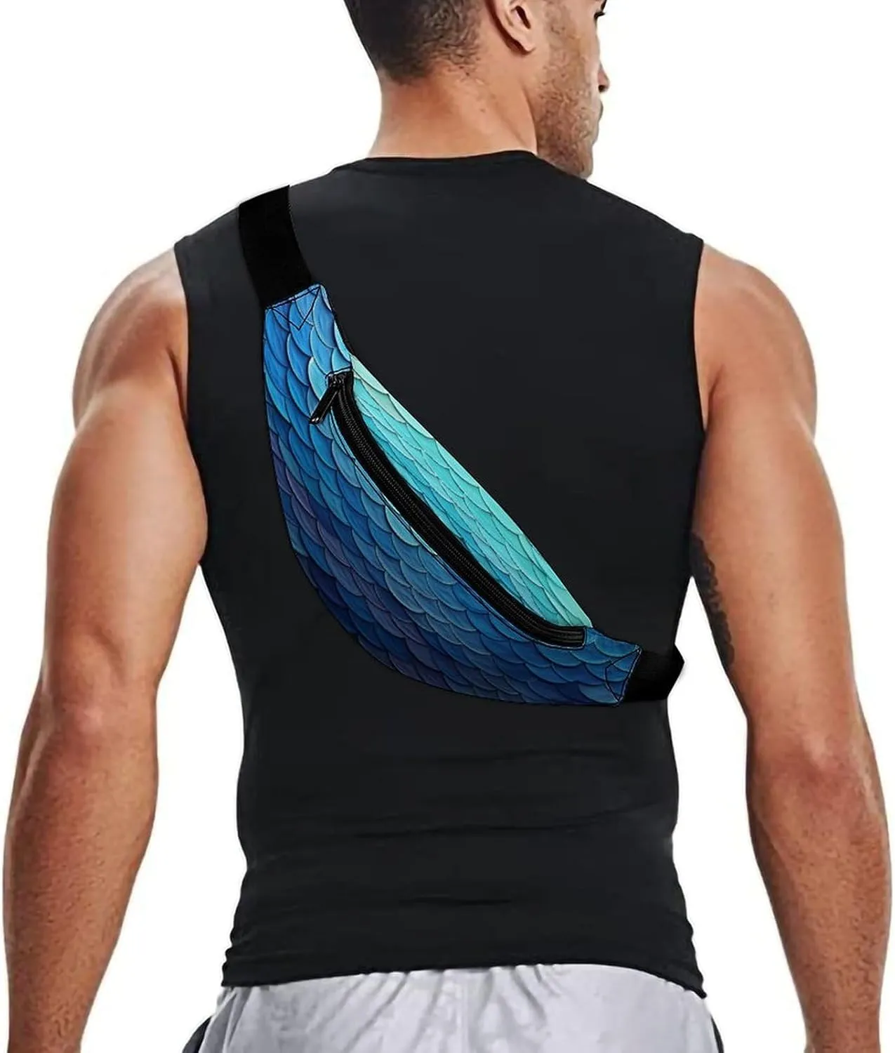 Personalized Waist Packs with Adjustable Strap,Ocean Sea Blue Mermaid Fish Scale CrossBody Fanny Pack Casual Bag for Travel Sports Running Hiking