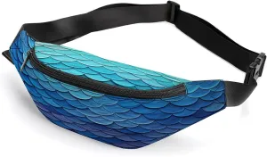 Personalized Waist Packs with Adjustable Strap,Ocean Sea Blue Mermaid Fish Scale CrossBody Fanny Pack Casual Bag for Travel Sports Running Hiking
