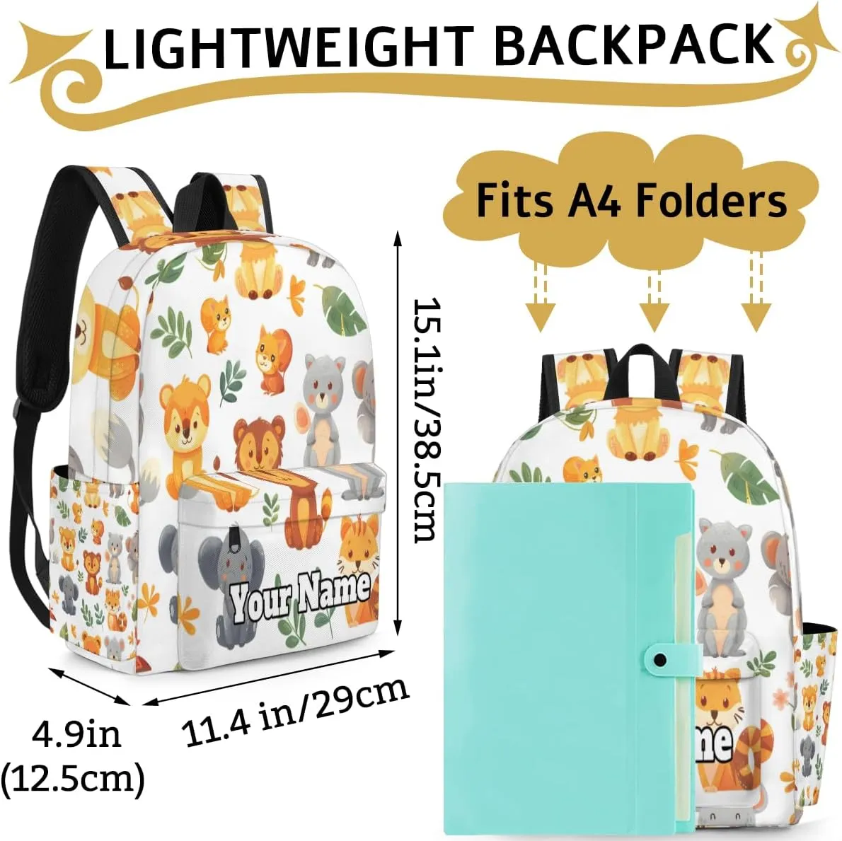 Personalized Wild Elephant Animals Preschool Toddler Backpack for Boys Girls Custom Kids Name Small Bookbags Kindergarten Elementary Backpack, Funny Zoo Animals