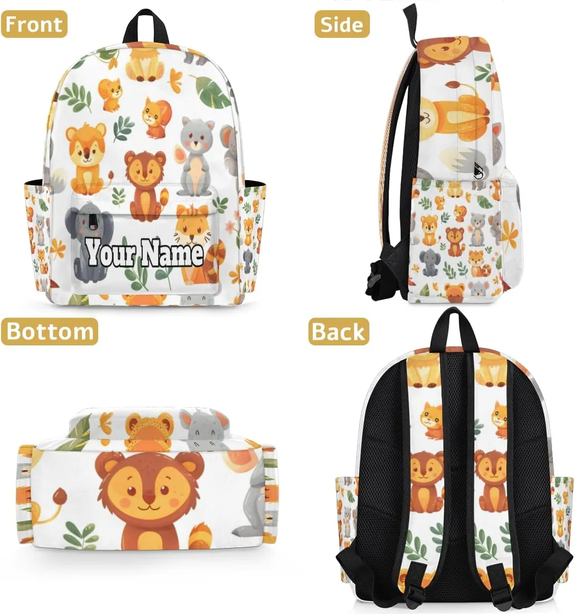 Personalized Wild Elephant Animals Preschool Toddler Backpack for Boys Girls Custom Kids Name Small Bookbags Kindergarten Elementary Backpack, Funny Zoo Animals