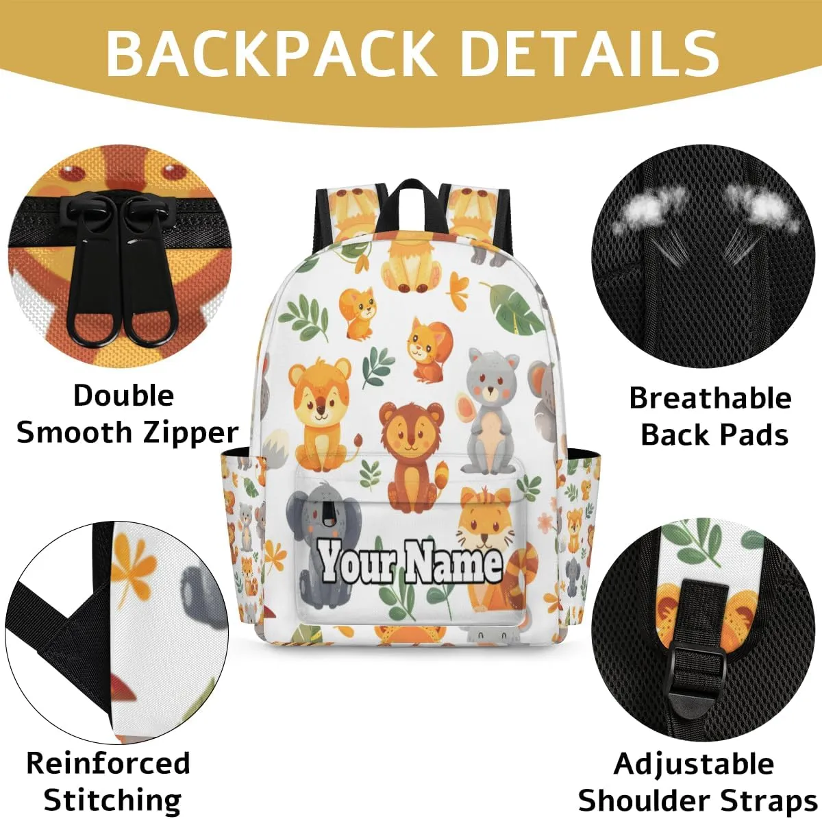 Personalized Wild Elephant Animals Preschool Toddler Backpack for Boys Girls Custom Kids Name Small Bookbags Kindergarten Elementary Backpack, Funny Zoo Animals