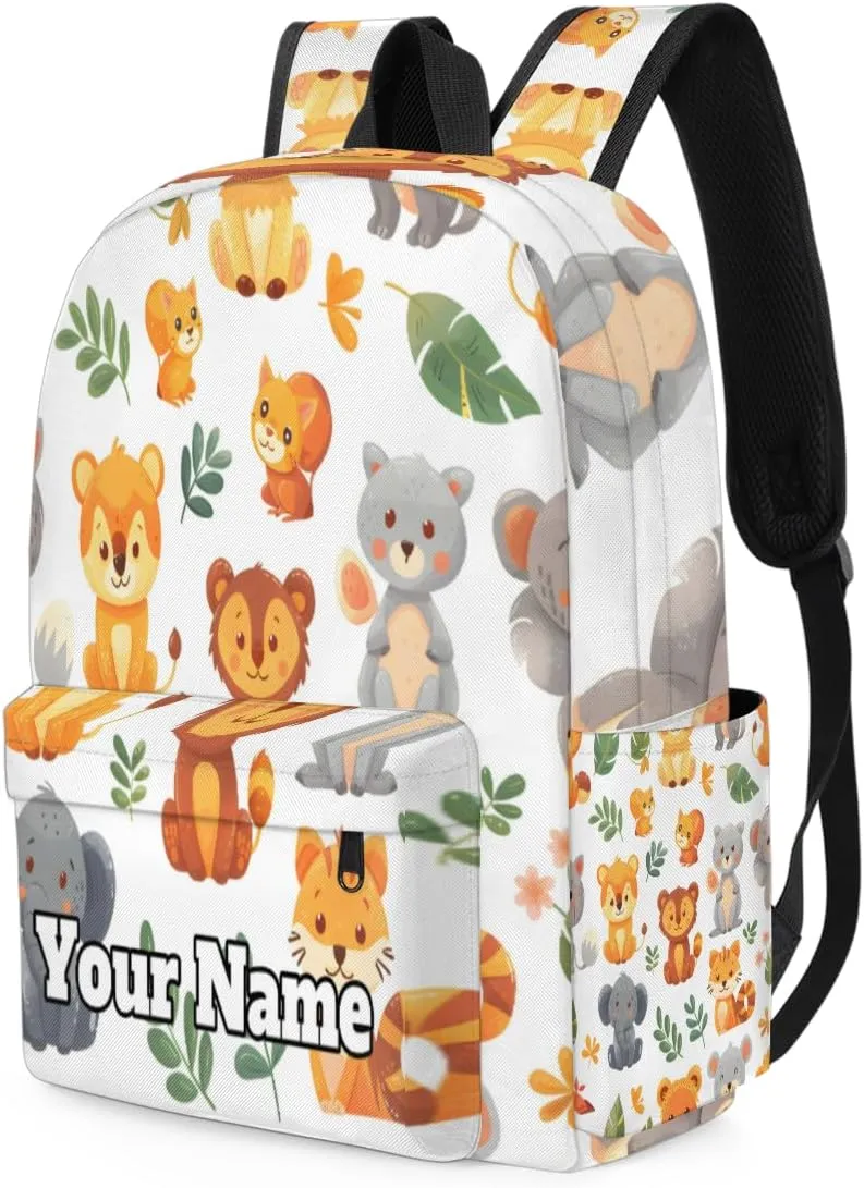 Personalized Wild Elephant Animals Preschool Toddler Backpack for Boys Girls Custom Kids Name Small Bookbags Kindergarten Elementary Backpack, Funny Zoo Animals