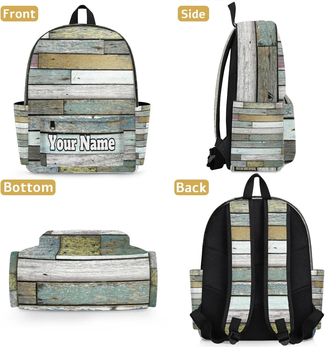 Personalized Wood Grain Preschool Toddler Backpack for Boys Girls Custom Kids Name Small Bookbags Kindergarten Elementary Backpack, Wooden Print