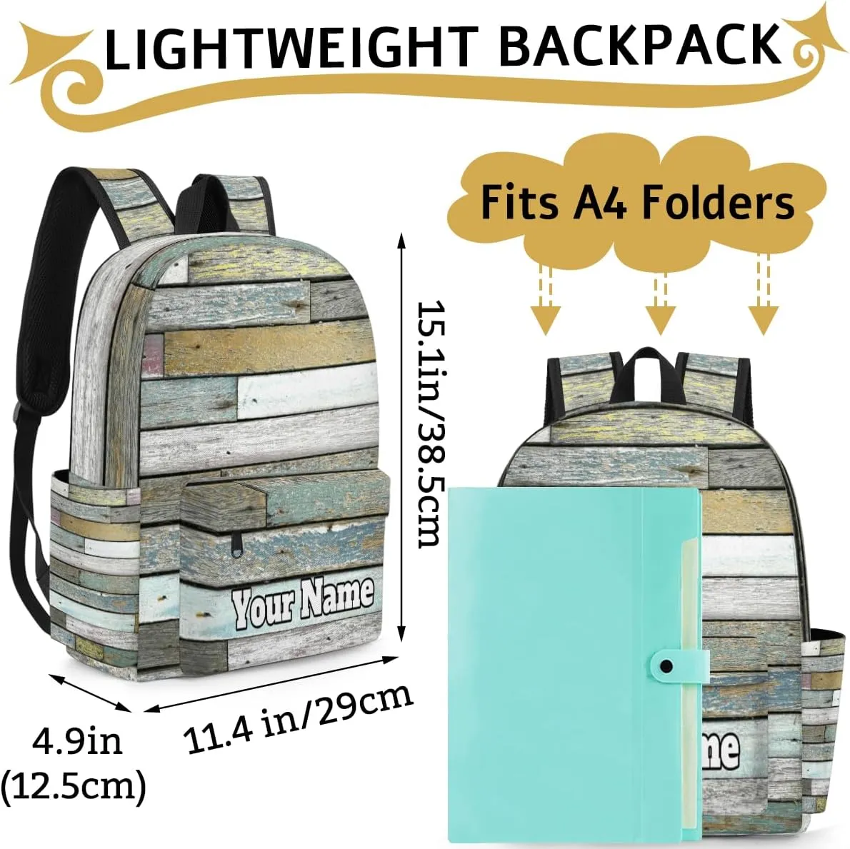 Personalized Wood Grain Preschool Toddler Backpack for Boys Girls Custom Kids Name Small Bookbags Kindergarten Elementary Backpack, Wooden Print