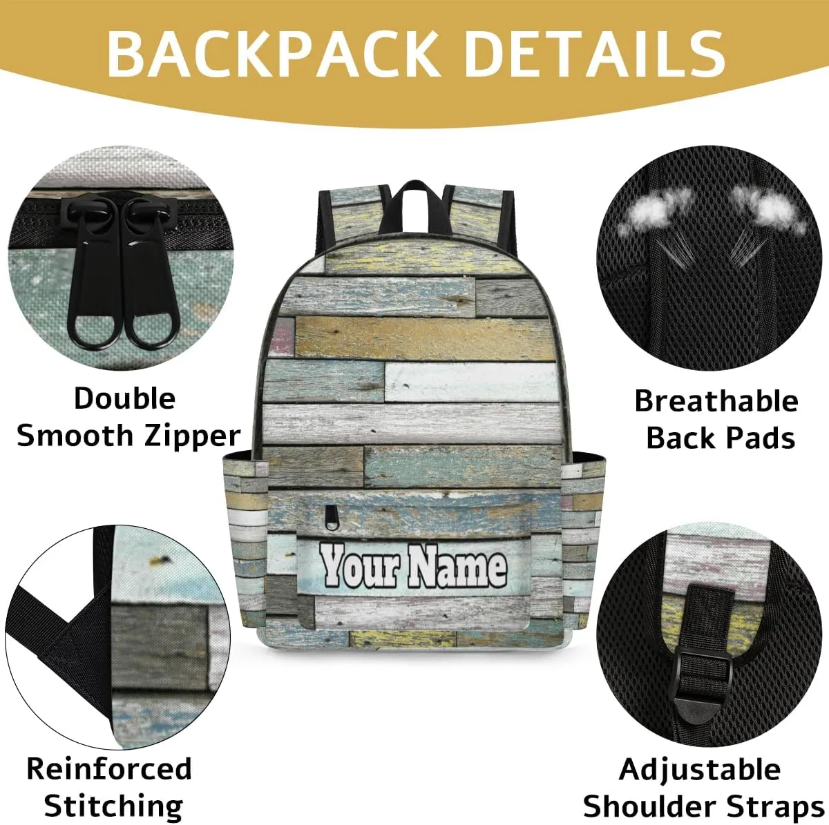 Personalized Wood Grain Preschool Toddler Backpack for Boys Girls Custom Kids Name Small Bookbags Kindergarten Elementary Backpack, Wooden Print