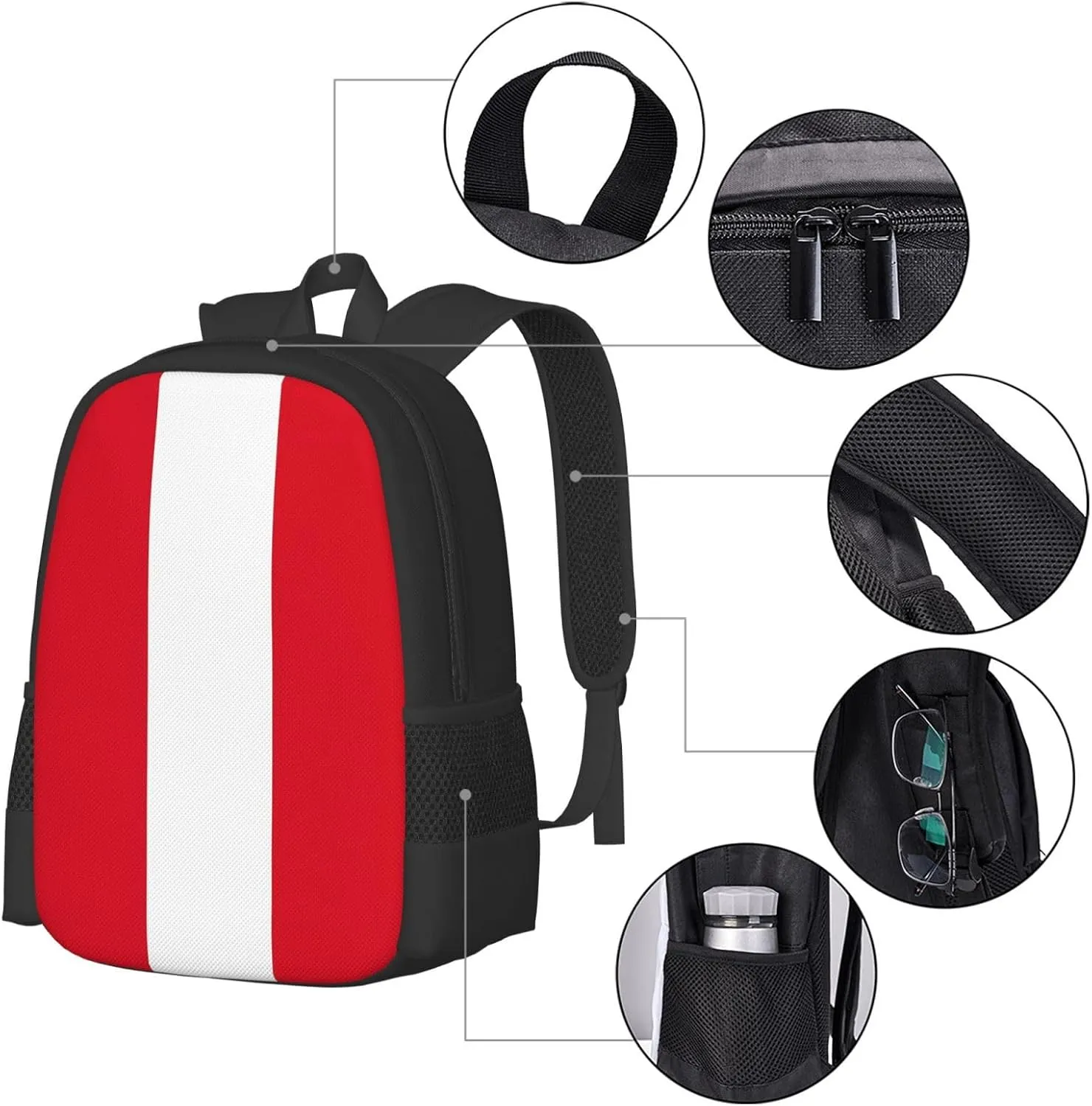 Peru Peruvian Flag Travel Backpack Casual Backpacks 15 Inch Laptop Back Pack Lightweight Rucksack Outdoor Sport Daypack Large Bags for Working Camping Hiking