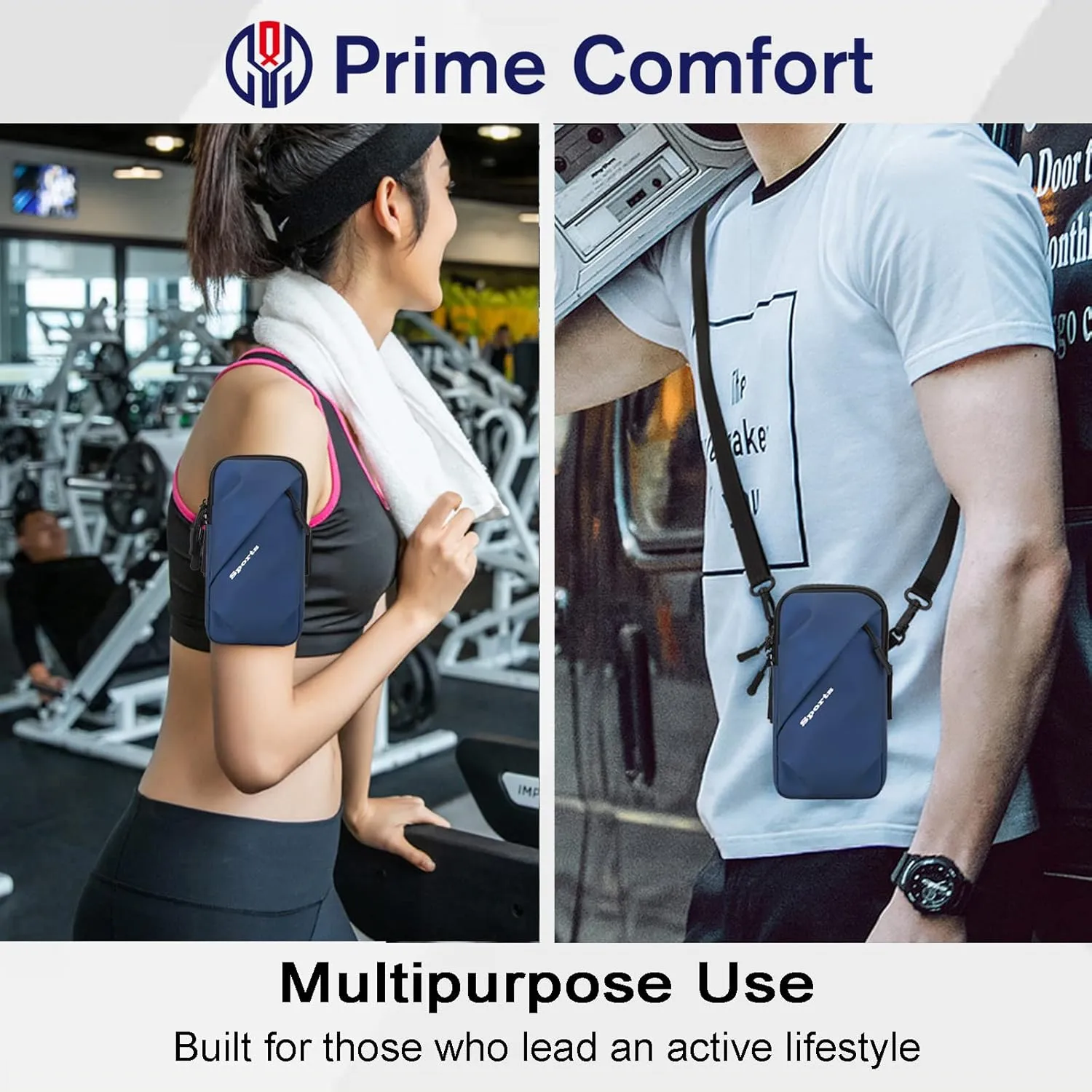Phone Holder Armband, Small Crossbody Shoulder Holsters Bag with Arm Band, Fits iPhone and Android, Use for Running, Walking, Hiking & Biking (6.7 Inches, Blue)