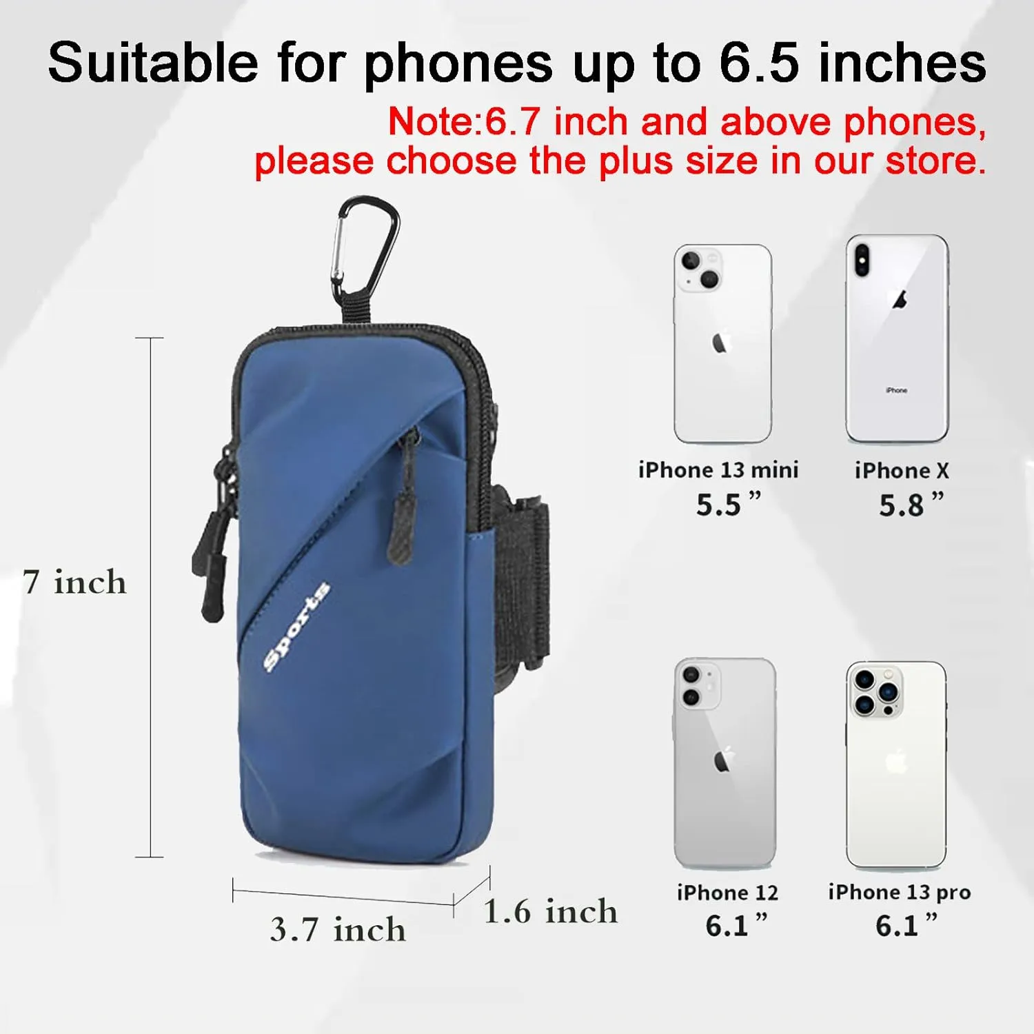 Phone Holder Armband, Small Crossbody Shoulder Holsters Bag with Arm Band, Fits iPhone and Android, Use for Running, Walking, Hiking & Biking (6.7 Inches, Blue)