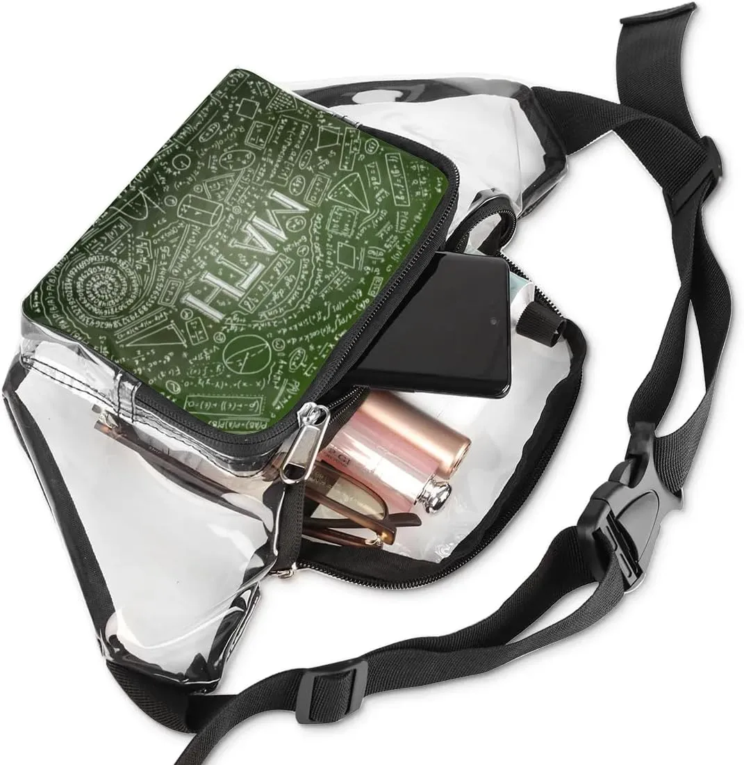 Physics Math Science Formulas Calculations Clear Fanny Pack Stadium Approved Clear Crossbody Belt Bag for Women Men Transparent Waist Bag with Adjustable Strap for Concerts Sports Events Travel
