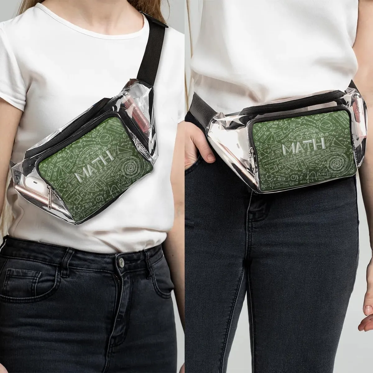 Physics Math Science Formulas Calculations Clear Fanny Pack Stadium Approved Clear Crossbody Belt Bag for Women Men Transparent Waist Bag with Adjustable Strap for Concerts Sports Events Travel