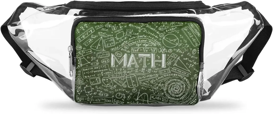 Physics Math Science Formulas Calculations Clear Fanny Pack Stadium Approved Clear Crossbody Belt Bag for Women Men Transparent Waist Bag with Adjustable Strap for Concerts Sports Events Travel