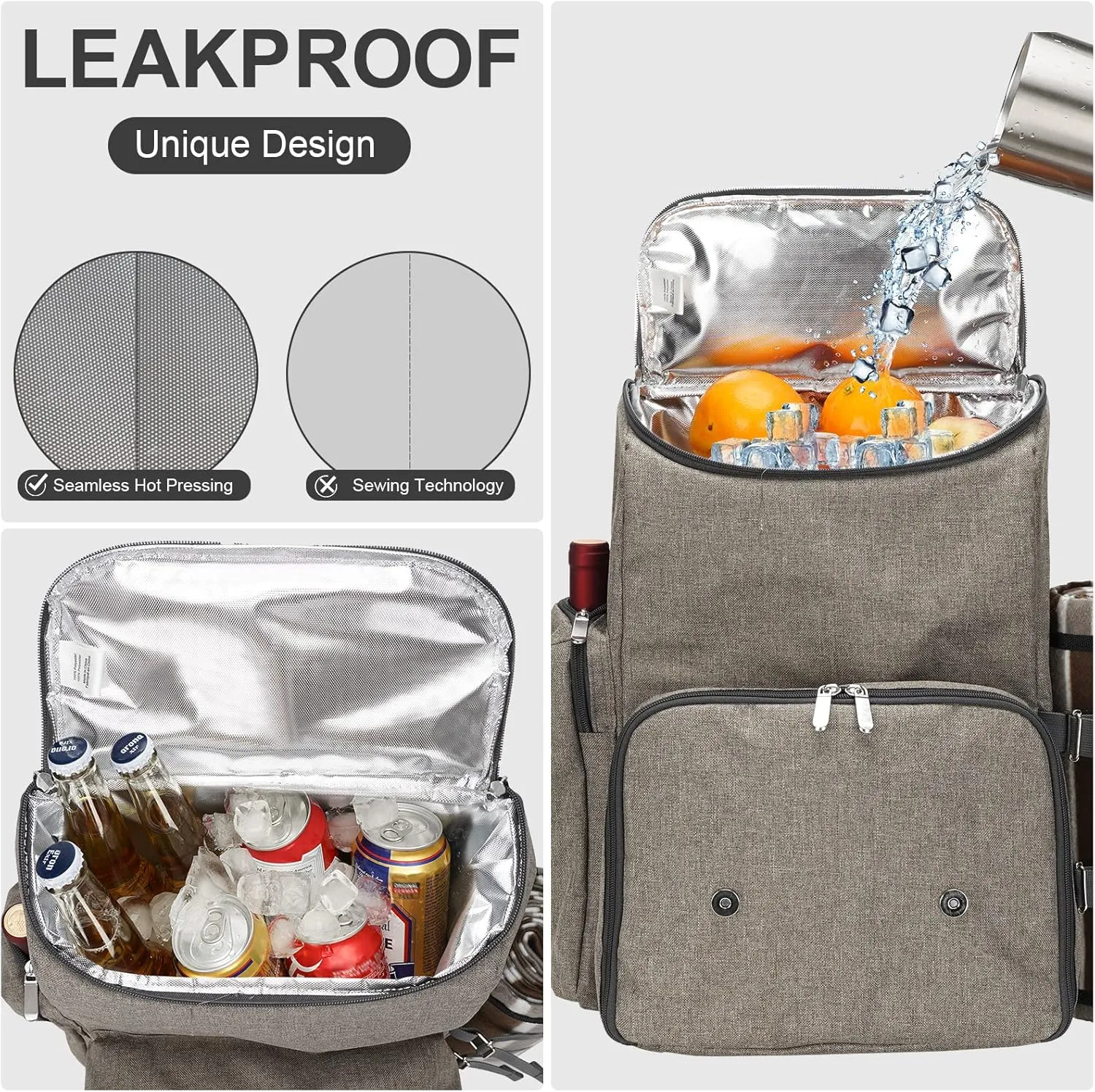 Picnic Backpack for 2 Person with Large Insulated Cooler Bag, Picnic Basket Set with Wine Pouch, Waterproof Picnic Blanket & Cutlery Set. Perfect for Beach, Camping,Wedding Gift for Couple.Beige
